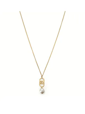Fashion Gold Plated Logo Pearl Necklace LJ2208