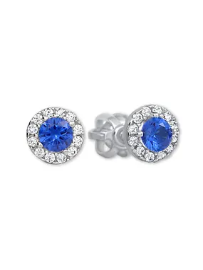 Gold round earrings with blue crystal 239 001 00806 07