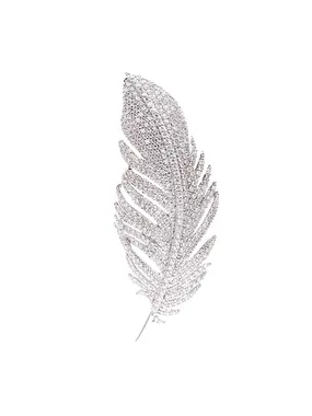 Elegant Glittering Brooch Feather Silver