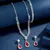 Women's Jewelry Set With Red Zircons Drop (Neckleca, Bracelet, Earrings)