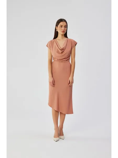 S362 Asymmetric dress with a water-rose neckline