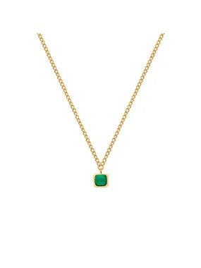 Fine Gold Plated Necklace with Green Agate and Diamond Gemstones DN197