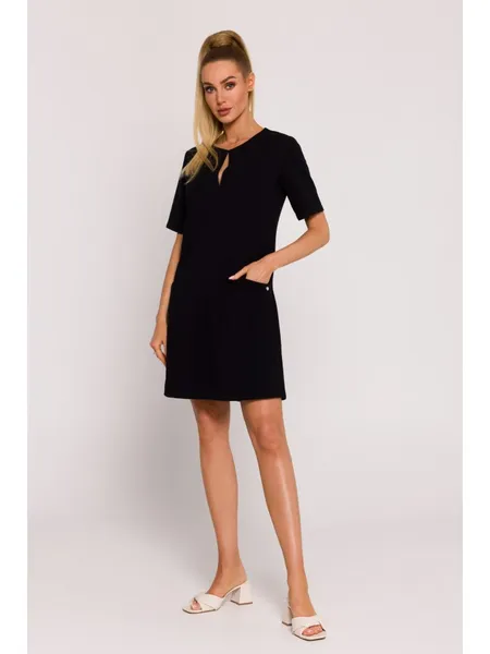 M788 A-line dress with pockets - black