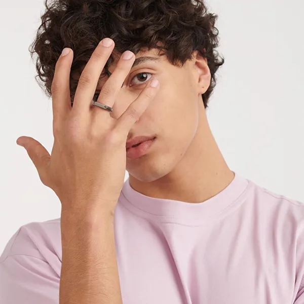 Men's Steel Ring With Black Zircon Tag Me Too Stg34