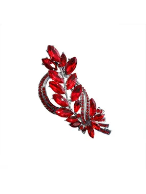 Stunning Brooch with Red Crystals Twig Silver