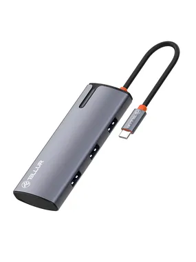 Tellur USB-C hub, PD 3.0 100W, HDMI, 3xUSB 3.0 grey