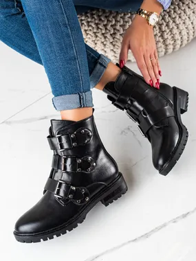 Padded black worker boots with Shelovet buckles