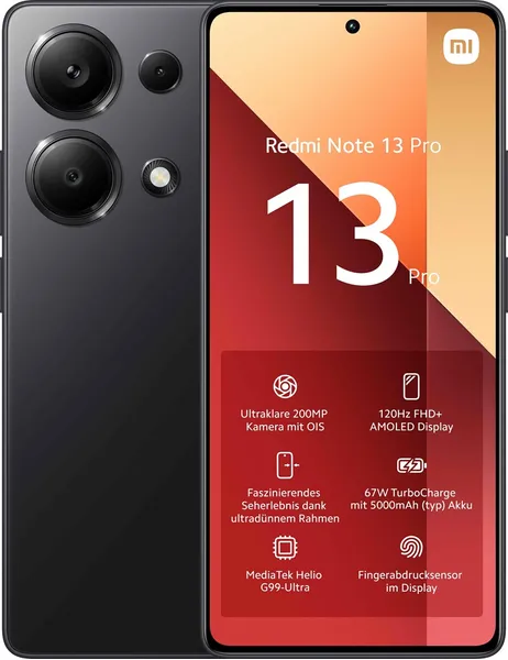 Xiaomi Redmi Note 13 Pro 16,9 cm (6,67 collas) viena SIM karte Android 13 4G C tips USB 8 GB 256 GB 5000 mAh melns