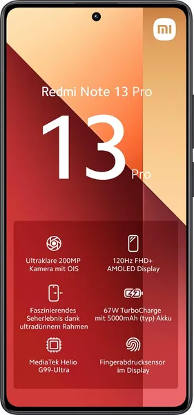 Xiaomi Redmi Note 13 Pro 16,9 cm (6,67 collas) viena SIM karte Android 13 4G C tips USB 8 GB 256 GB 5000 mAh melns