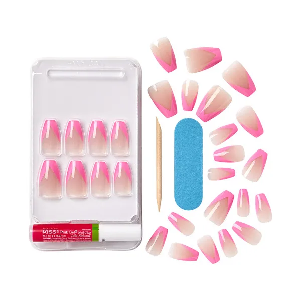 Adhesive nails Salon Acrylic French Color - Squared 28 pcs