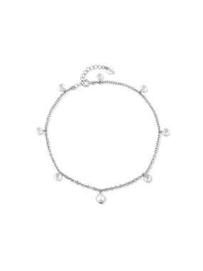 Dazzling silver anklet with pearl and crystals JL0805