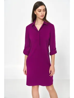 Purple Oversized Dress with Rolled Sleeves - S226