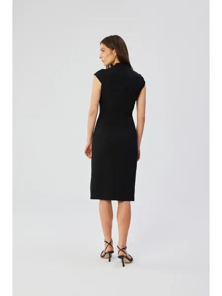 S359 Pencil dress with double neckline - black