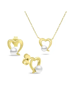 Romantic Gold Plated Pearl Jewelry Set SET234Y (Earrings, Necklace)