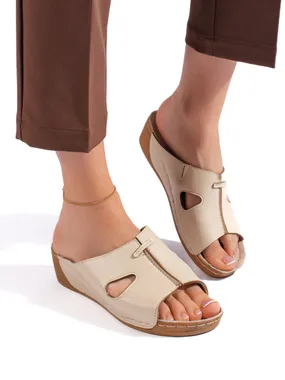 Comfortable women's beige wedge sandals