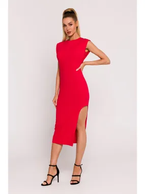 M787 Dress with a leg opening - red