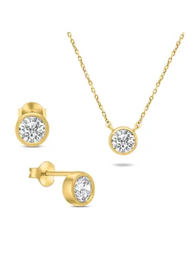 Modern gold-plated jewelry set with zircons SET220Y (earrings, necklace)