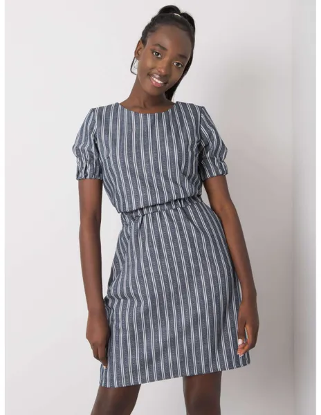 Casual navy blue striped dress.