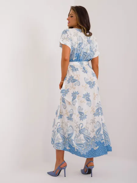 Women's white and blue dress with a print