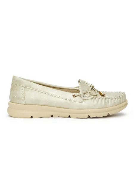 Gold comfortable moccasins made of eco-leather