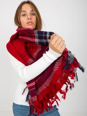 Red women's scarf with fringes.