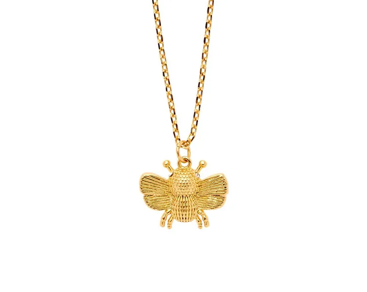 Gold plated bee and daisy necklace 12445G