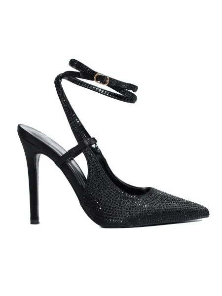 Black pumps on a high heel with crystals from Shelovet