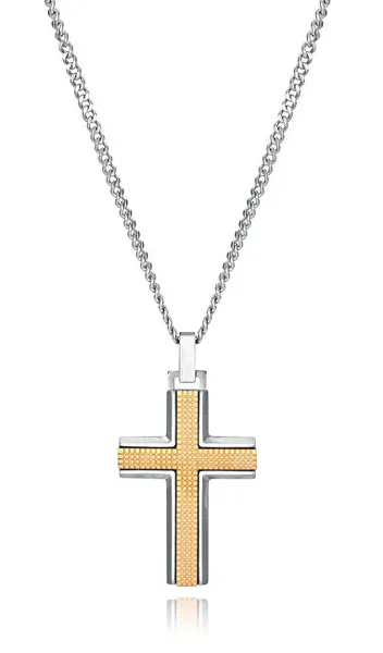 Men's bicolor necklace with a Magnum cross 75299C01012