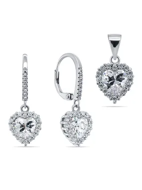 Charming set of jewelry hearts SET195W (pendant, earrings)