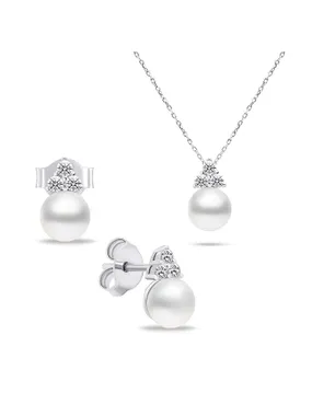Timeless Genuine Pearl Jewelry Set SET228W (Earrings, Necklace)