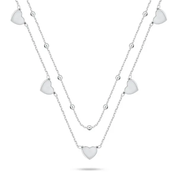 Double Heart Silver Necklace NCL156W
