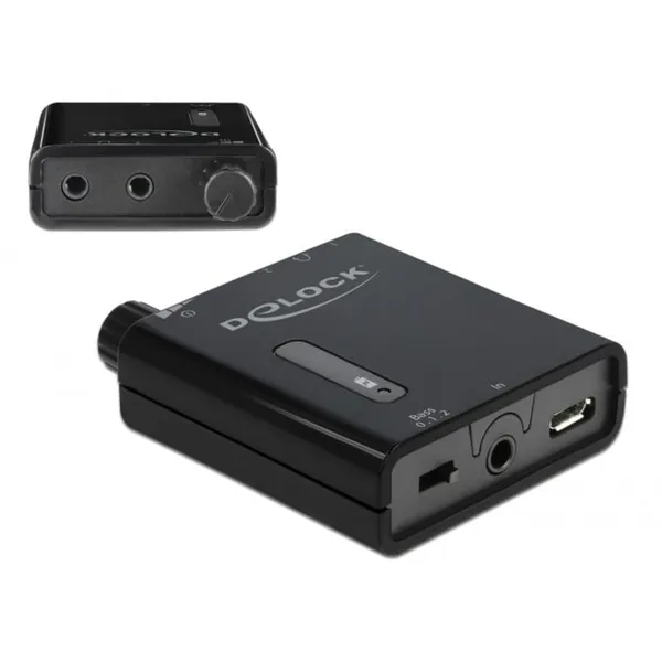 Portable stereo headphone amplifier with two outputs and bass boost