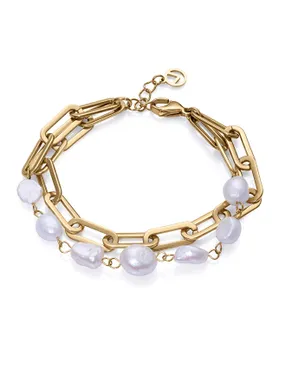 Gold plated double bracelet with pearls Chic 14093P01012
